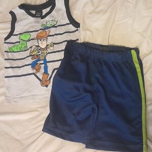 Toy Story Woody Tank and Navy Athletic Shorts Set - Gray/Blue/Green Sz4